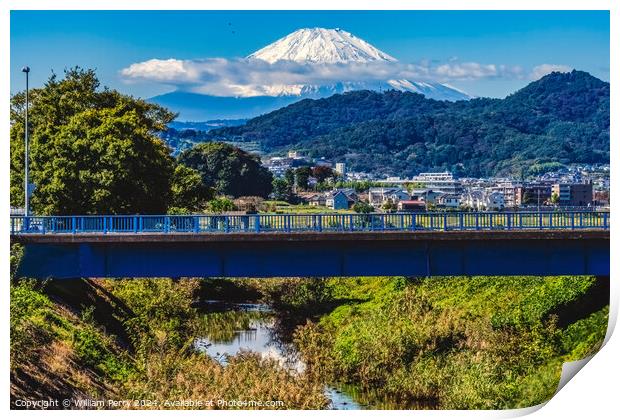 Colorful Small Bridge Mount Fuji Hiratsuka Kanagawa Japan  Print by William Perry