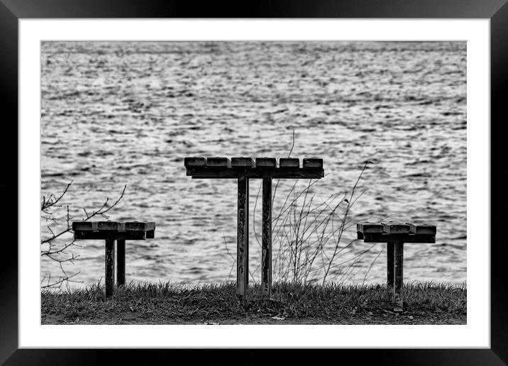 Bench's and Picnic Table Framed Mounted Print by Glen Allen