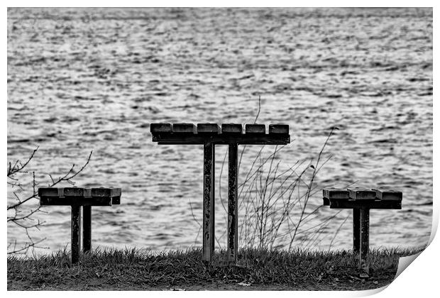 Bench's and Picnic Table Print by Glen Allen