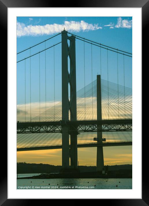 The Two Forth Road Bridge Towers at Sunset Framed Mounted Print by Ken Hunter