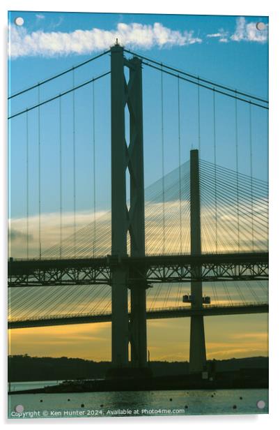 The Two Forth Road Bridge Towers at Sunset Acrylic by Ken Hunter