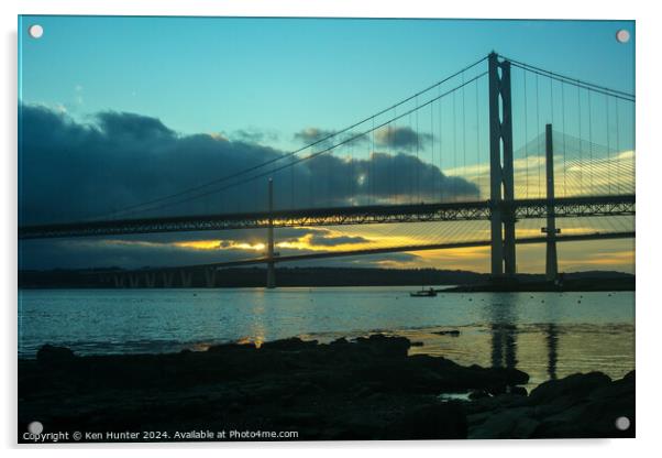 Spanning the River Forth at Sunset Acrylic by Ken Hunter