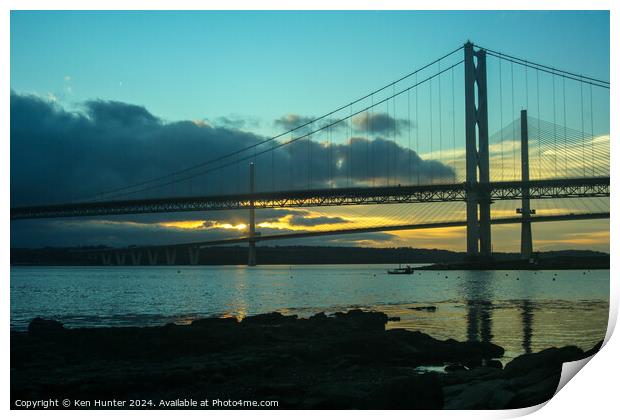 Spanning the River Forth at Sunset Print by Ken Hunter