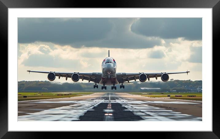 British Airways Airbus A380 Landing Framed Mounted Print by T2 