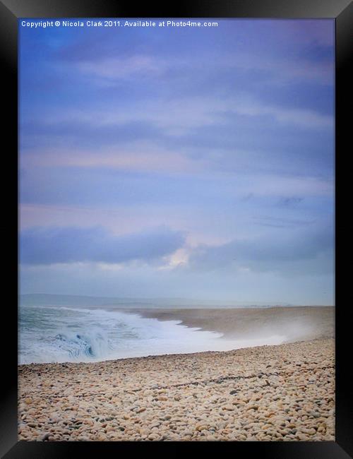 Tempestuous Chesil Beach Framed Print by Nicola Clark