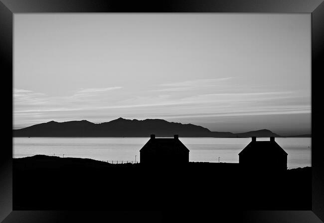 Prestwick and Arran silhouetted at sunset (b/w) Framed Print by Allan Durward Photography