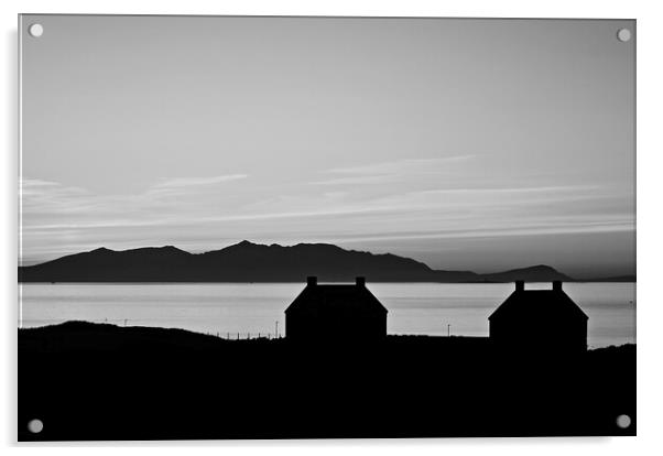 Prestwick and Arran silhouetted at sunset (b/w) Acrylic by Allan Durward Photography