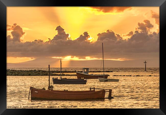 Boats in Morecambe Bay at Sunset Framed Print by Keith Douglas