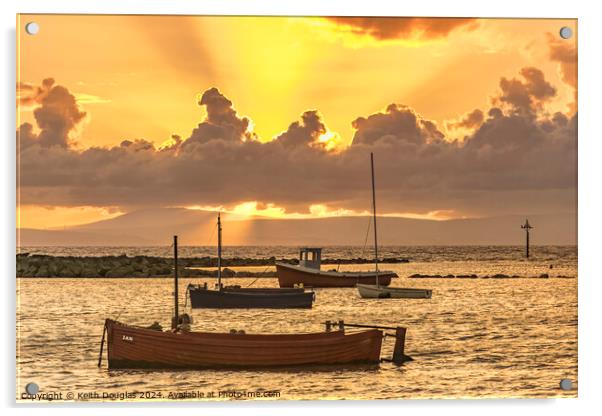 Boats in Morecambe Bay at Sunset Acrylic by Keith Douglas