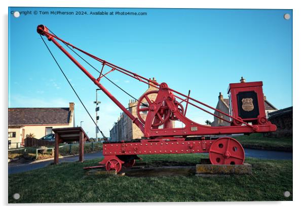 Hopeman Harbour Crane Acrylic by Tom McPherson