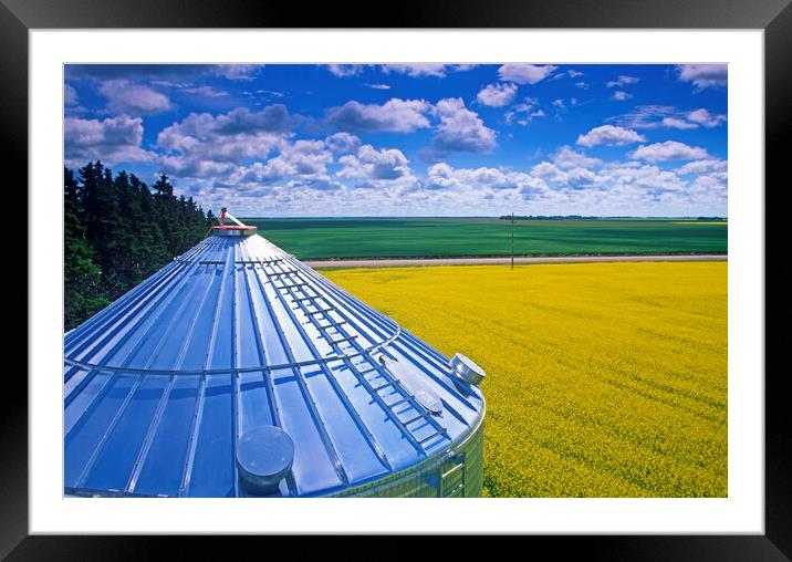 Farmland With Grain Bin in the Foreground Framed Mounted Print by Dave Reede