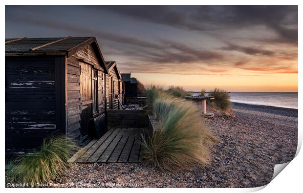 Walberswick Beach Huts At Sunrise Print by David Powley