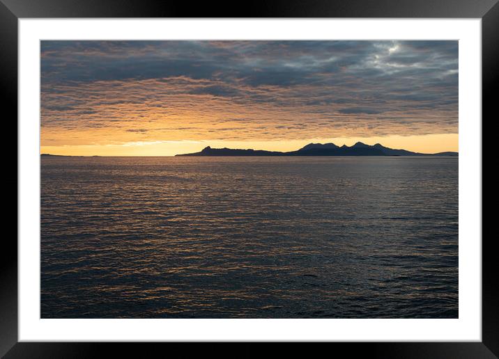 Sunset over the Isle of Eigg from north of Glenuig, Highlands, Scotland Framed Mounted Print by Dave Collins