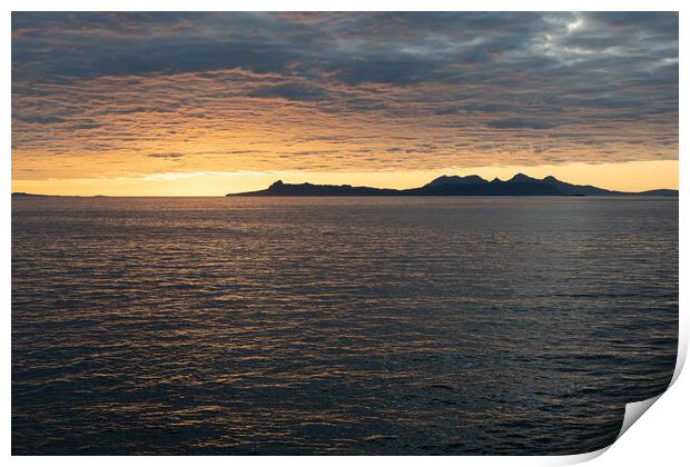 Sunset over the Isle of Eigg from north of Glenuig, Highlands, Scotland Print by Dave Collins