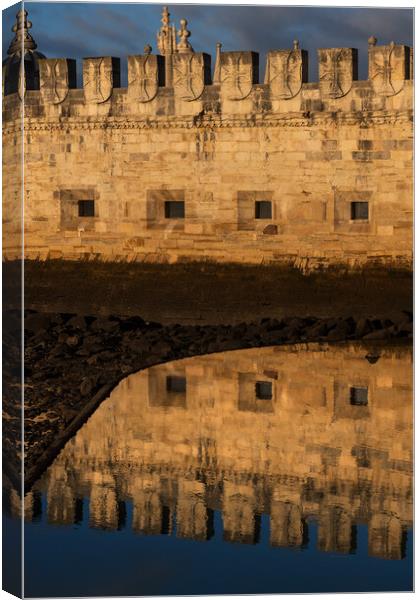 Belem Tower Wall With Reflection In Water Canvas Print by Artur Bogacki