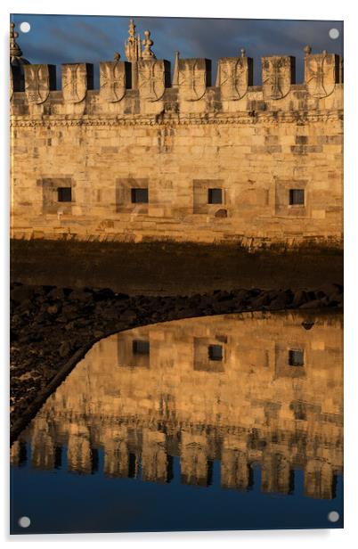 Belem Tower Wall With Reflection In Water Acrylic by Artur Bogacki