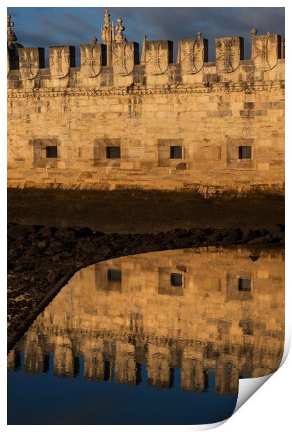 Belem Tower Wall With Reflection In Water Print by Artur Bogacki