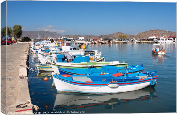 Colourful Fishing Boats in Elounda Harbour Canvas Print by Kasia Design