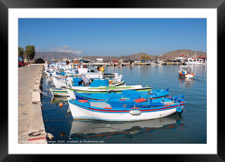 Colourful Fishing Boats in Elounda Harbour Framed Mounted Print by Kasia Design