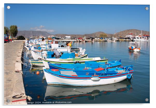 Colourful Fishing Boats in Elounda Harbour Acrylic by Kasia Design