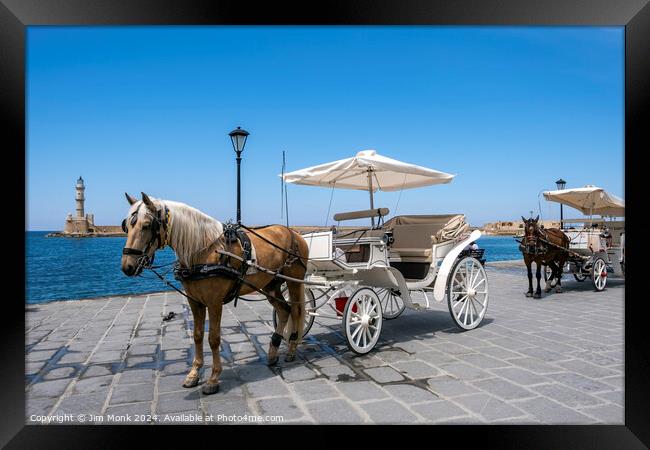 Chania horses and carriages, Crete Framed Print by Jim Monk