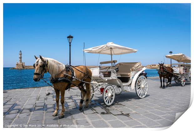 Chania horses and carriages, Crete Print by Jim Monk