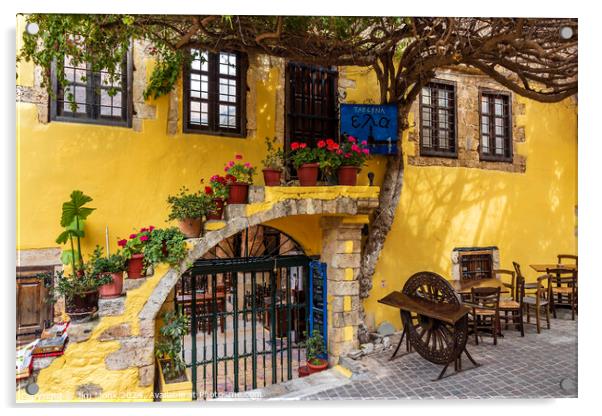 Chania Taverna, Crete Acrylic by Jim Monk