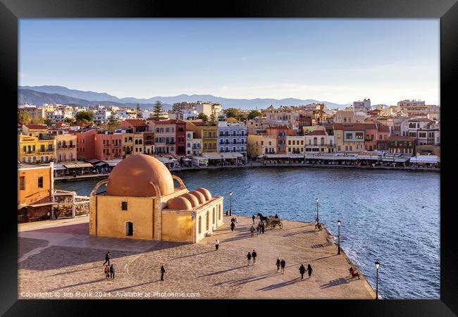 Chania Mosque and Harbour, Crete Framed Print by Jim Monk