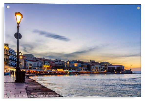 Sunset at the old venetian harbour of Chania Acrylic by Jim Monk