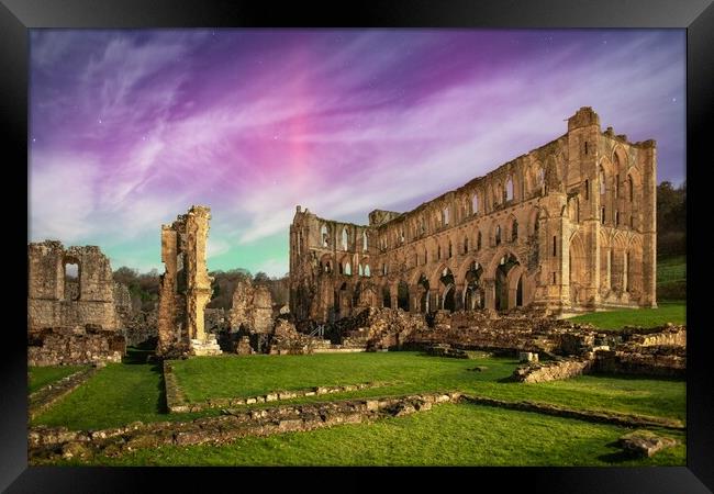 Rievaulx Abbey Northern Lights Framed Print by Tim Gamble