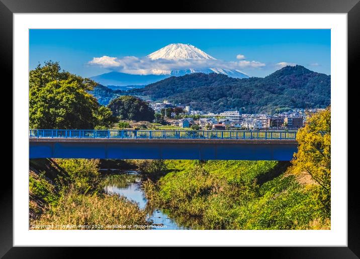 Colorful Autumn Small Bridge Mount Fuji Hiratsuka Kanagawa Japan Framed Mounted Print by William Perry