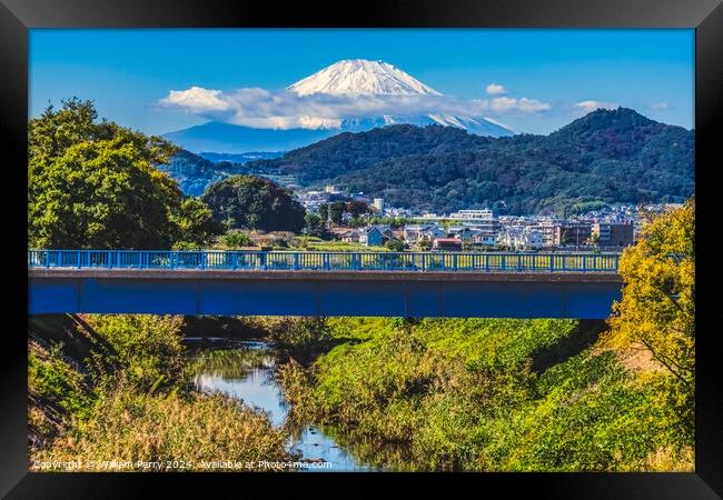 Colorful Autumn Small Bridge Mount Fuji Hiratsuka Kanagawa Japan Framed Print by William Perry