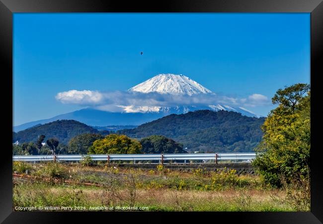 Colorful Mount Fuji Airplane Road Hiratsuka Kanagawa Japan  Framed Print by William Perry
