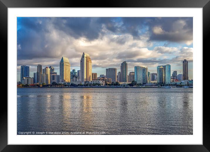 Morning Clouds - San Diego Skyline Framed Mounted Print by Joseph S Giacalone