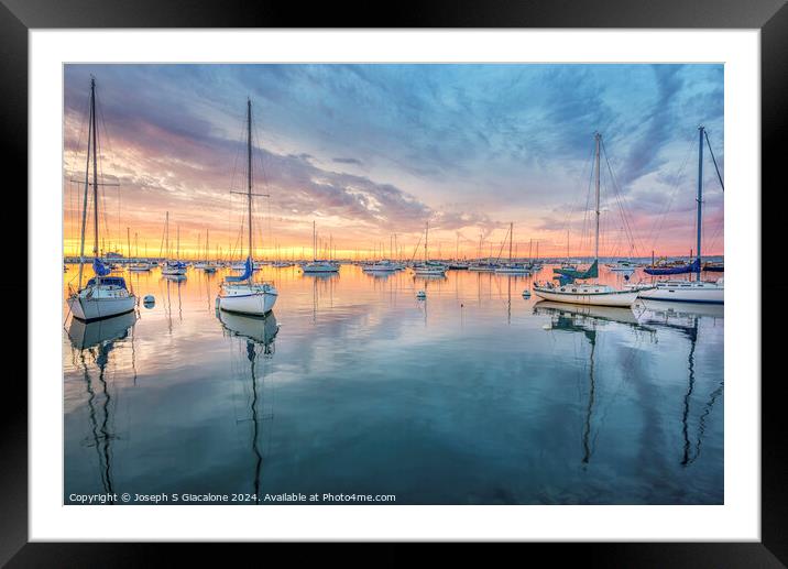 Harbor Sunset - San Diego, California Framed Mounted Print by Joseph S Giacalone
