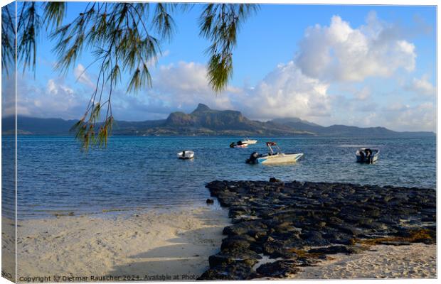 Preskil Island Beach near Mahebourg, Mauritius with Boats Canvas Print by Dietmar Rauscher