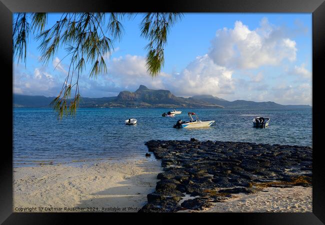 Preskil Island Beach near Mahebourg, Mauritius with Boats Framed Print by Dietmar Rauscher