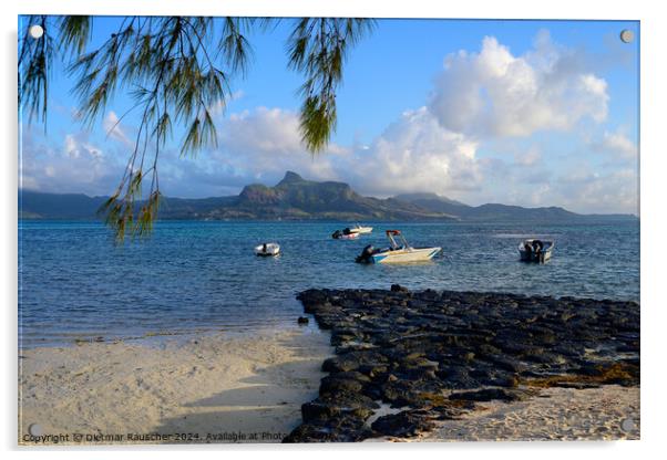 Preskil Island Beach near Mahebourg, Mauritius with Boats Acrylic by Dietmar Rauscher