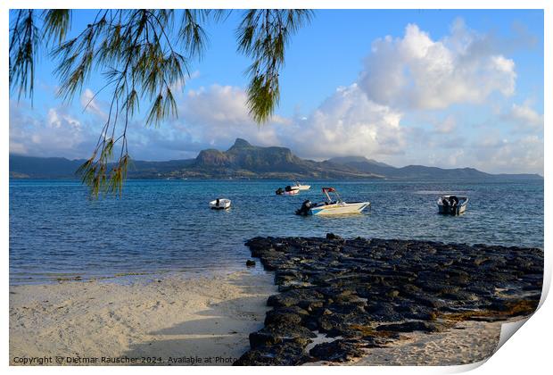Preskil Island Beach near Mahebourg, Mauritius with Boats Print by Dietmar Rauscher
