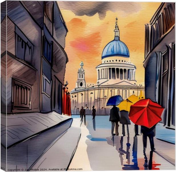 Rainy Night in London Town Canvas Print by Zap Photos