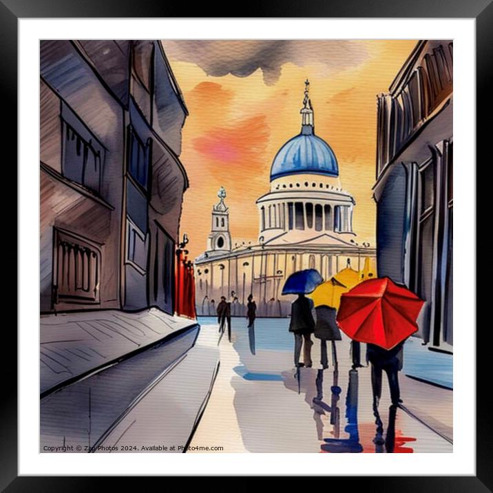 Rainy Night in London Town Framed Mounted Print by Zap Photos