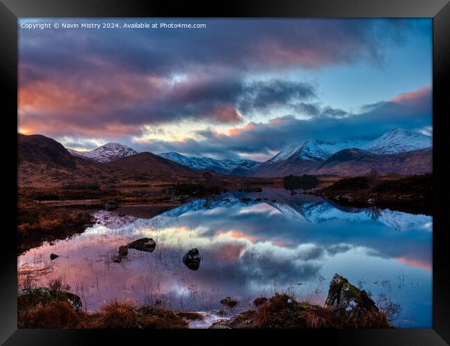 Dusk Rannoch Moor Glen Coe Scotland  Winter Bleak Framed Print by Navin Mistry