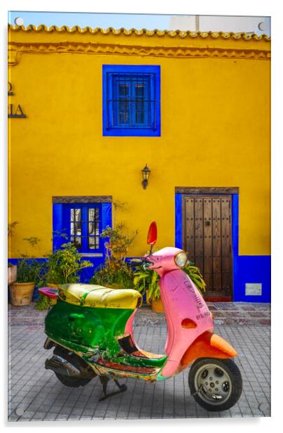 Vespa Scooter in Marbella Old Town Acrylic by Alison Chambers