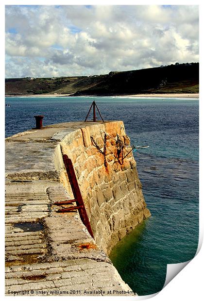 Sennen Cove harbour wall Print by Linsey Williams