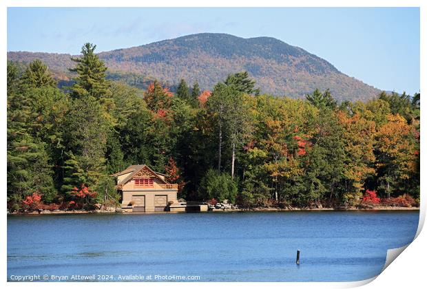 Boathouse on Squam Lake Print by Bryan Attewell