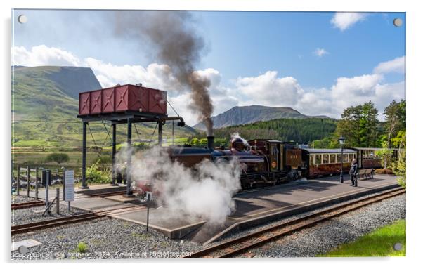 Steam Train at Rhydd Ddu Station Snowdonia  Acrylic by Gail Johnson