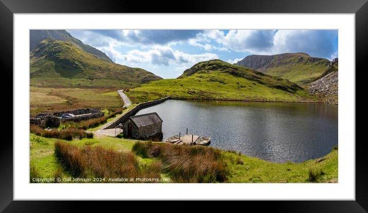 Llyn y Dywarchen a small fishing lake in Snowdonia  Framed Mounted Print by Gail Johnson