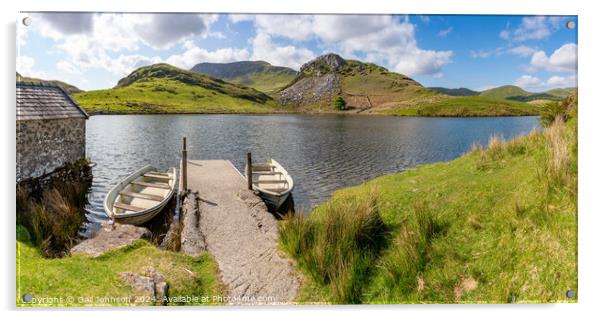 Llyn y Dywarchen a small fishing lake in Snowdonia  Acrylic by Gail Johnson