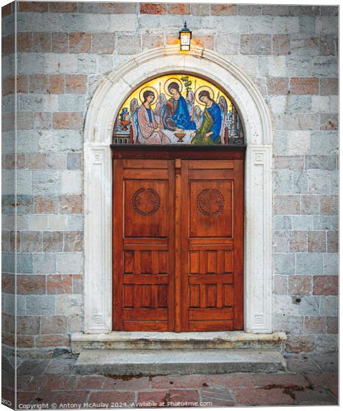 Budva Stari Grad Church Doors Canvas Print by Antony McAulay