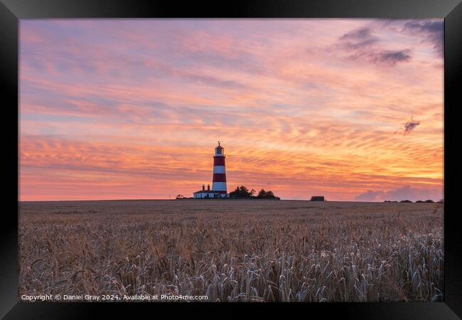 Happisburgh Lighthouse at Sunset Framed Print by Daniel Gray